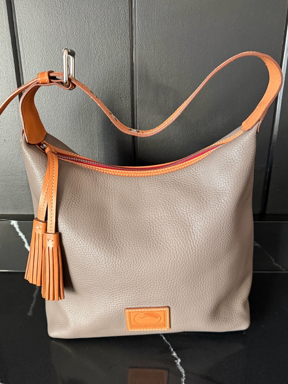 Dooney & Bourke Pebbled Leather Hobo Shoulder Bag Gray Brown